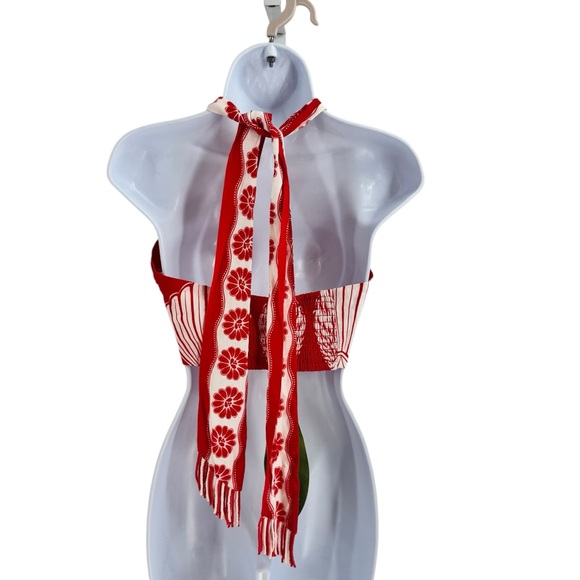 FARM Rio Ainika Shell Red Crop Top XS NWT Linen Halter Tropical Resort Vacation - Picture 8 of 12